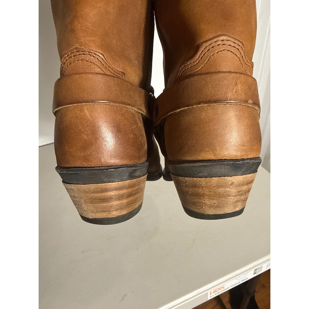 Vintage Brown Leather Harness Boots Mid Calf Western Cuban Heel Size 9M USA Made - Picture 5 of 9